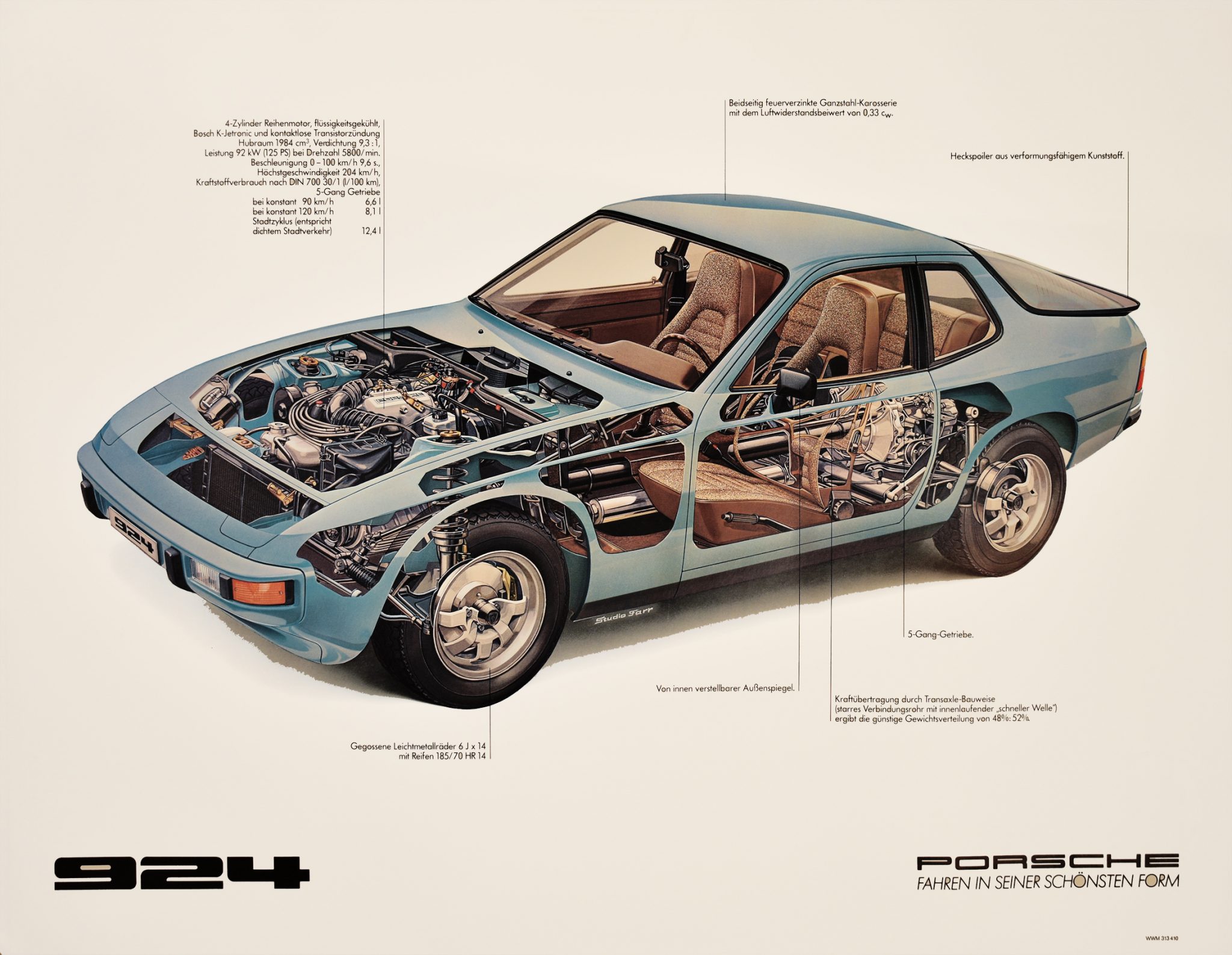 Porsche 924 Cutaway Original Vintage Poster By Studio Farr