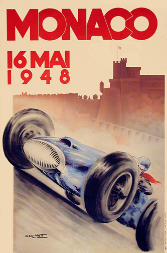 Geo Matt Monaco Grand Prix 1948-39.5 x 26.7 Lithograph Réédité shops 1983 on the back