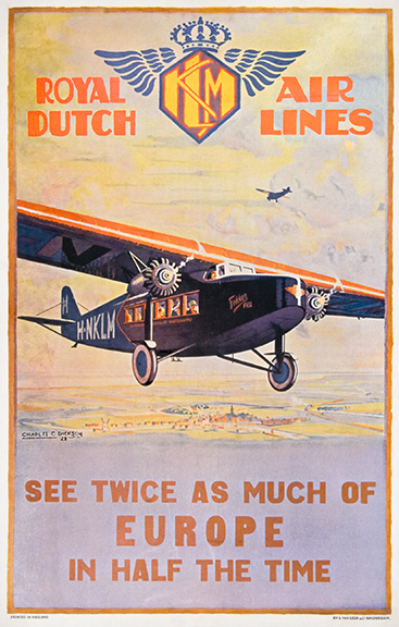 Klm Royal Dutch Airlines See Twice As Much Of Europe In Half The Time Four Motor Fokker Original Vintage Poster By Charles C Dickson