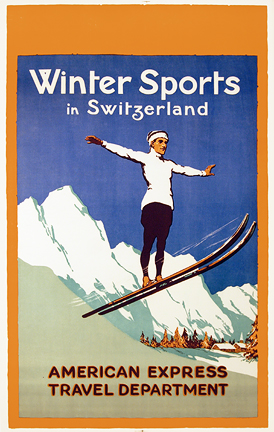 WINTER SPORTS IN SWITZERLAND - AMERICAN EXPRESS TRAVEL DEPT.. Original,  vintage, poster by Anonymous